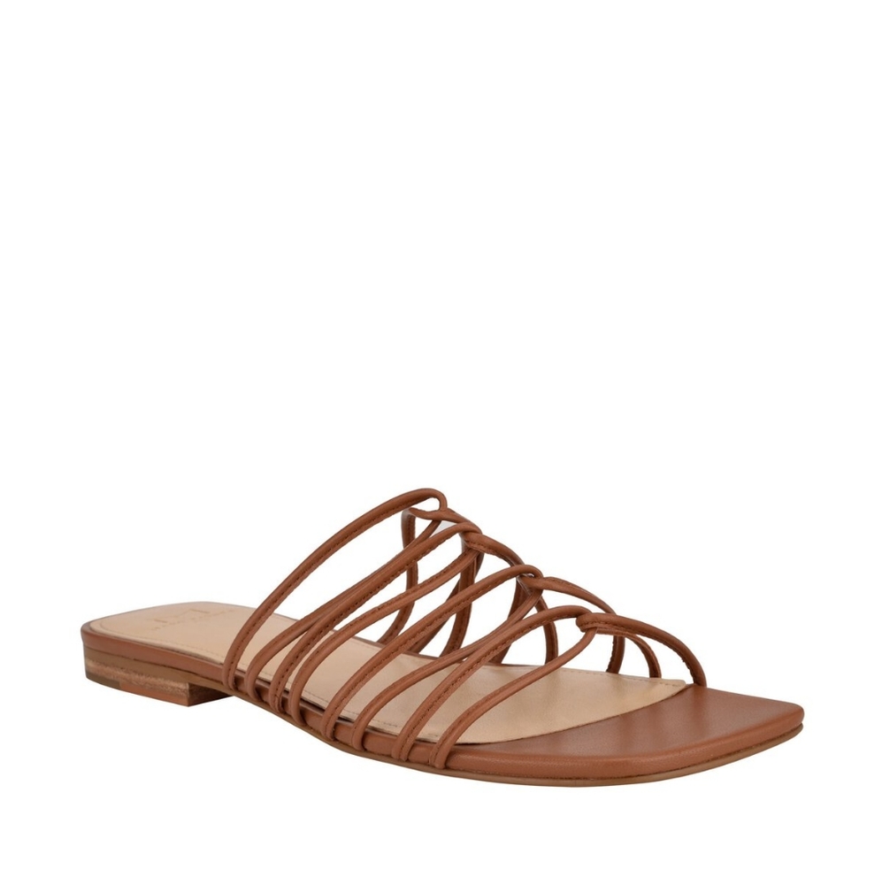 Marc Fisher LTD Marcio Slide Sandal Brown Strapy Retro Flats y2k Flip Flop Thong